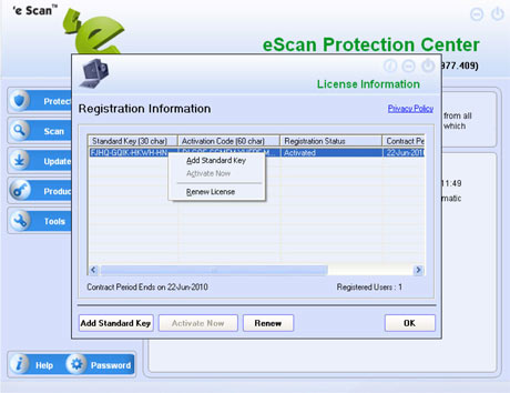 eScan Registration