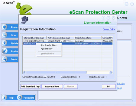 eScan Registration