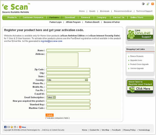 eScan register activation